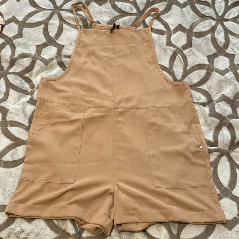Tan overall style romper
